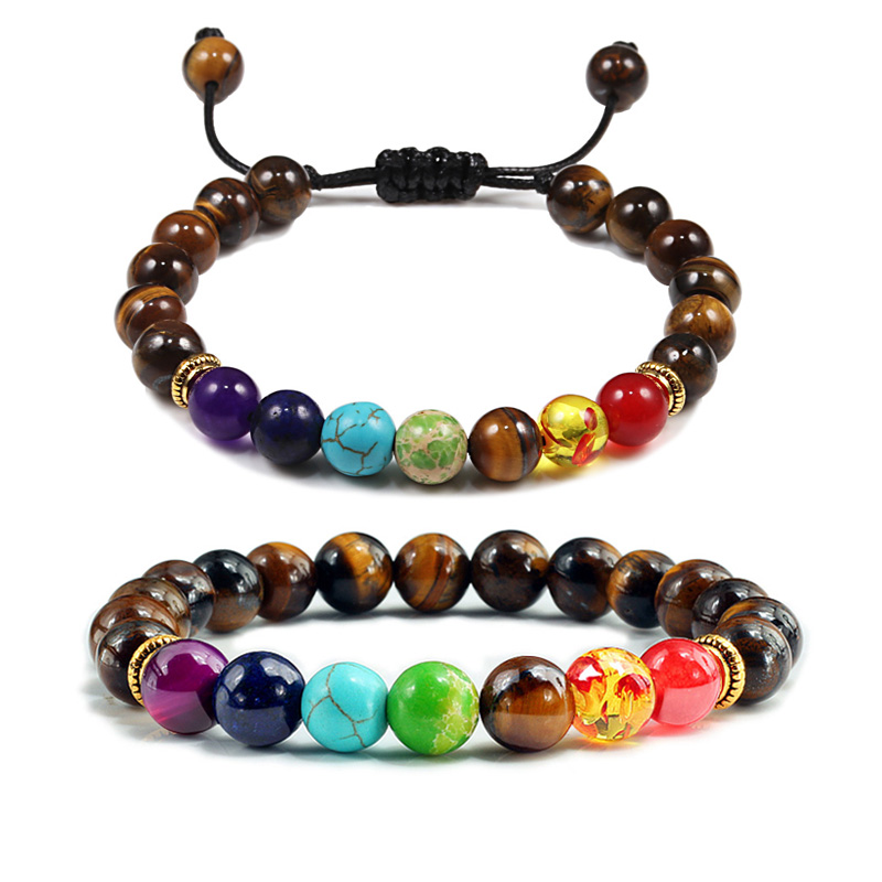 Mężczyźni Kobiety 7 Chakra Bransoletki z koralików Bransoletki Uzdrawiające tygrysie oko Kamień Chakra Modlitwa Urok Budda Bransoletka Regulowana Biżuteria Prezenty