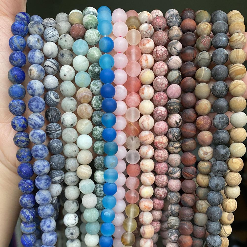 Natürliche matte Jaspis mattierte Amazonit Achate Jade Quarz Türkise Stein Runde Spacer Perle für Schmuckherstellung Armband
