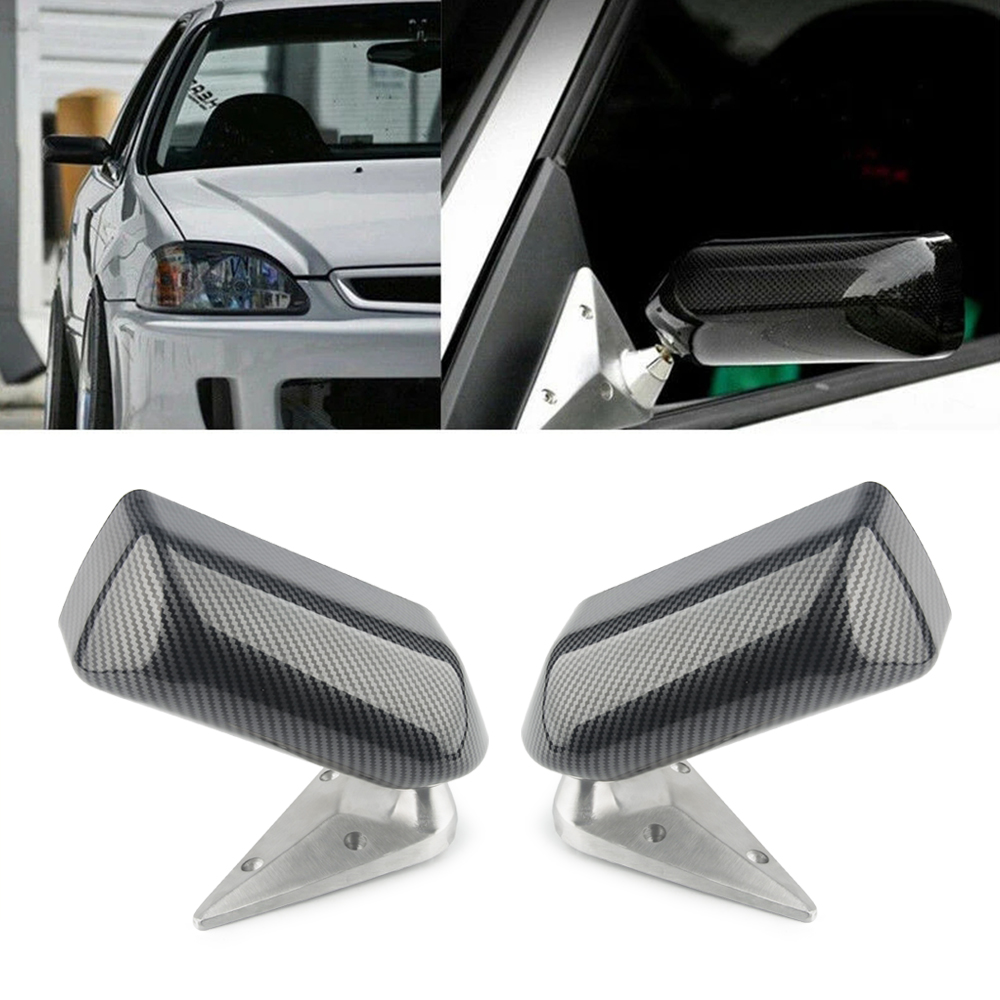 2psc New Universal Retro Car Rearview Side Mirror Craft Square F1 Style W/Blue Mirror Surface Metal Bracket Rear View Mirror