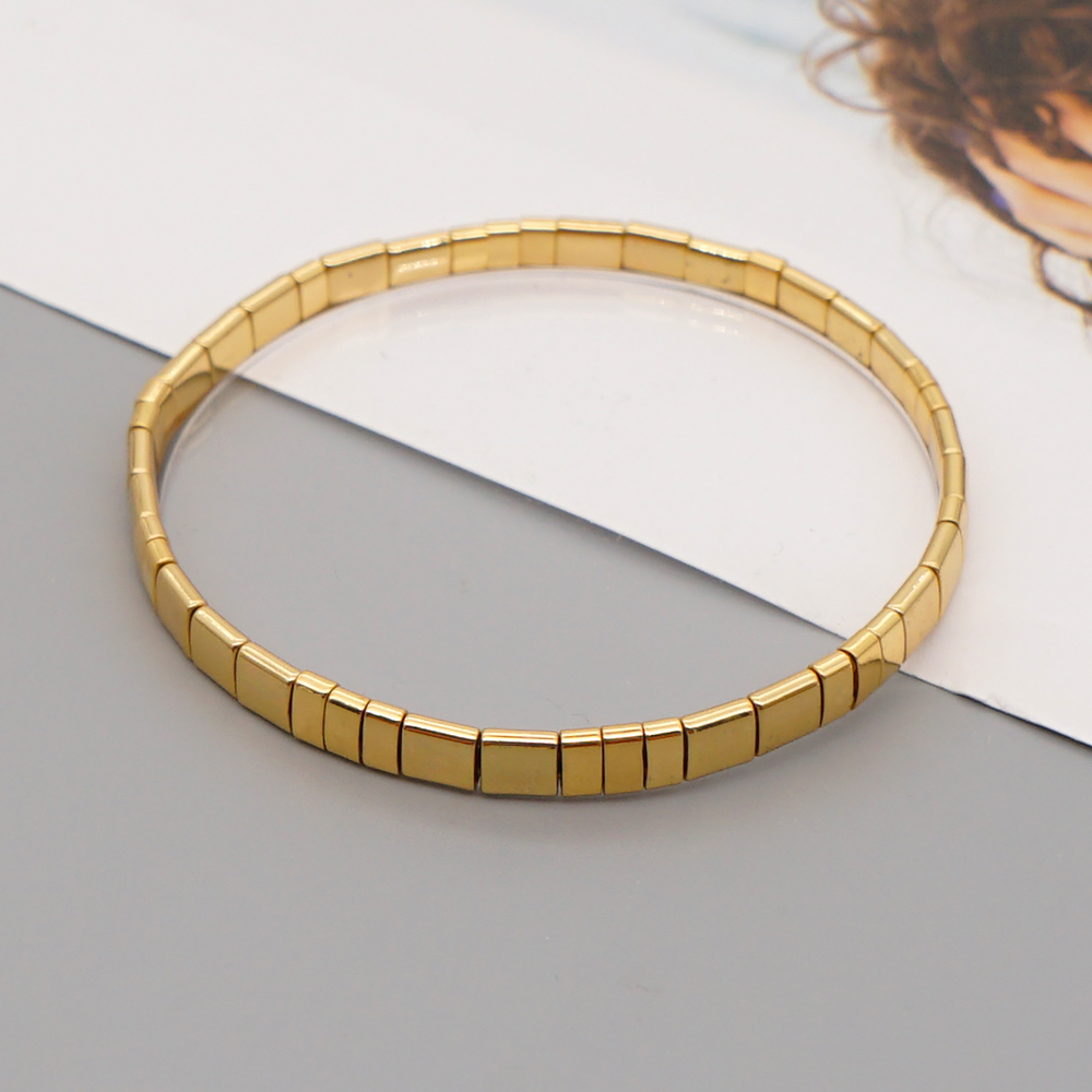 Go2boho Tila Pulseras para mujeres hombres pareja joyería regalo joyería clásica Color dorado Pulseras con cuentas pulsera elástica al por mayor