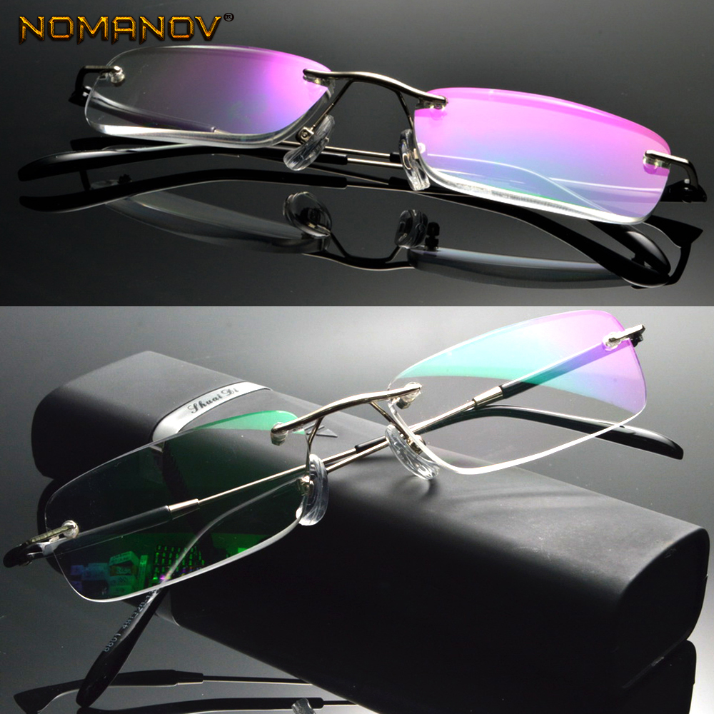 Anti luz azul revestido lentes sem aro sem aro de negócios ultra-leve portátil óculos de leitura + caixa + 0.75 + 1 + 1.5 + 1.75 + 2 a + 4