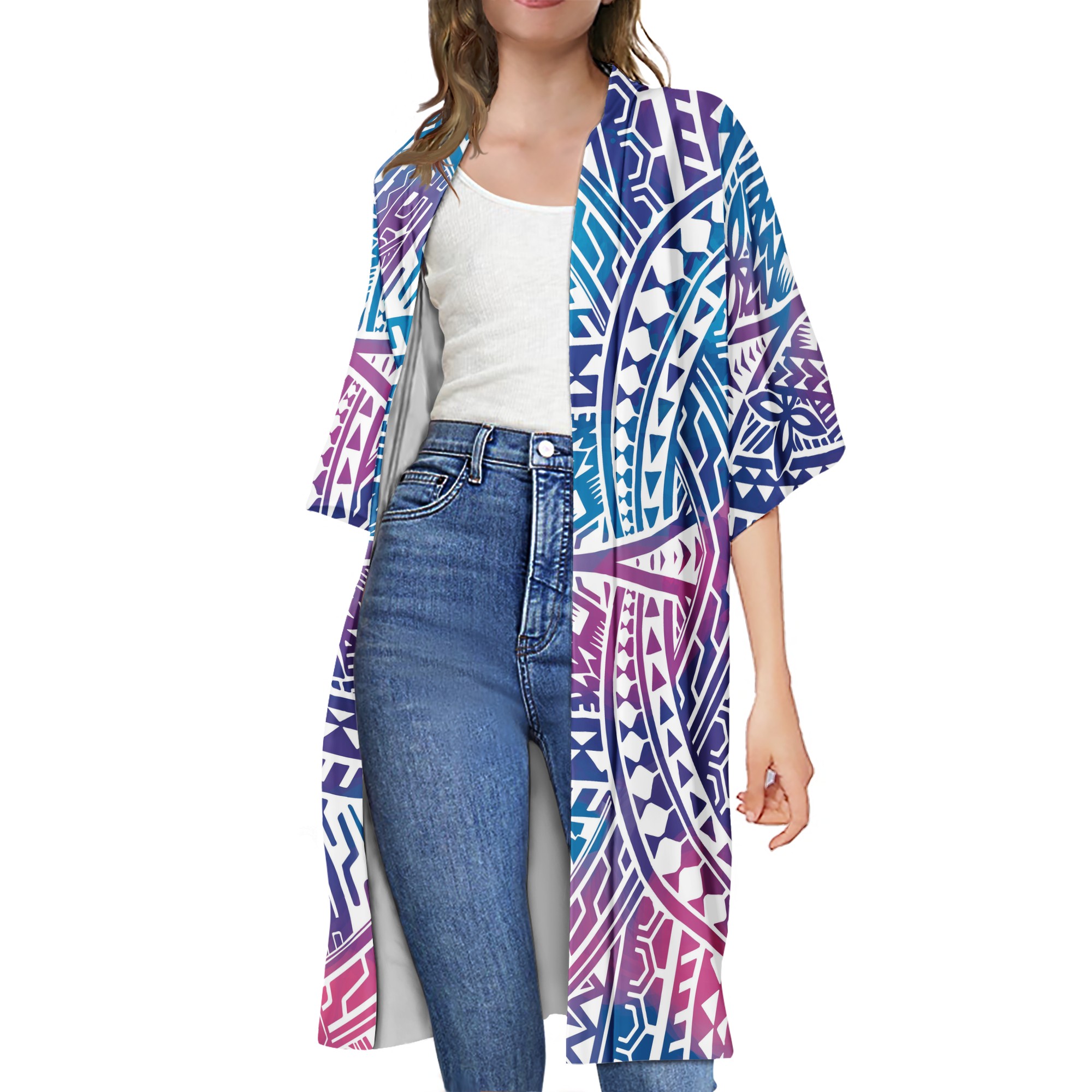 2020 OEM polynesische Tongaanse damesvest in traditionele tribale stijl kimono op maat gemaakte lange damesjurk
