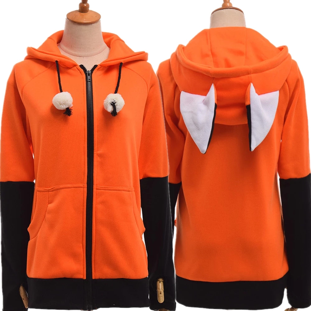 Animal Fox Ears Cosplay Disfraz Chaqueta con capucha Sudadera naranja cálida Cosplay Sudadera con capucha unisex
