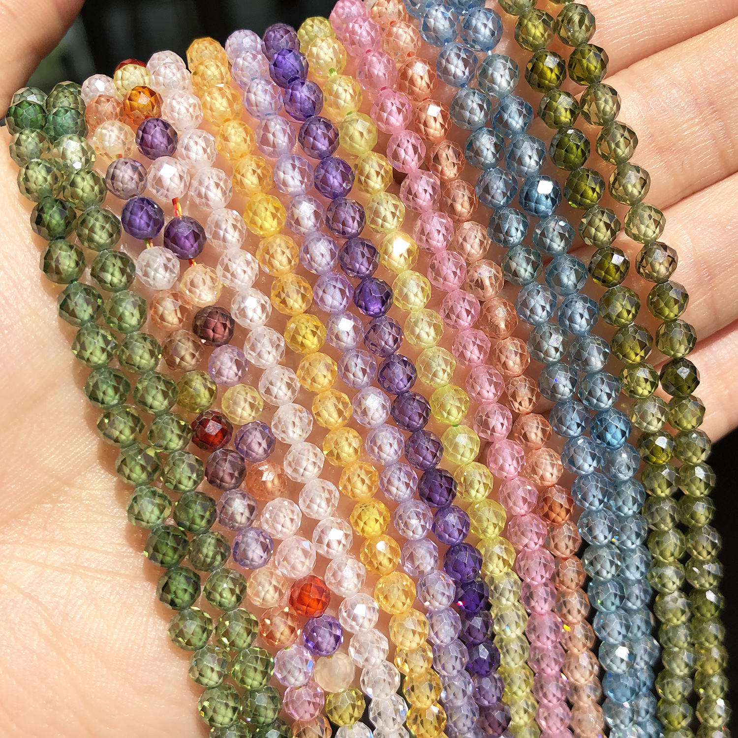 Perles de Zircon cubique à facettes de 2, 3 et 4mm, perles de strass multicolores, perles rondes en vrac pour la fabrication de bijoux, Bracelet de bricolage