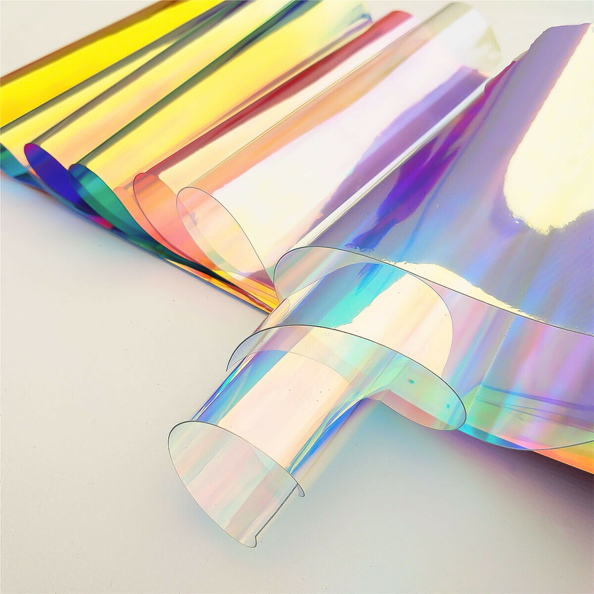 Tecido de PVC Transparente 20*30/95cm, Vinil Holográfico Iridescente Brilhante para Artesanato DIY, Folha/Rolo para Fazer Laços e Brincos