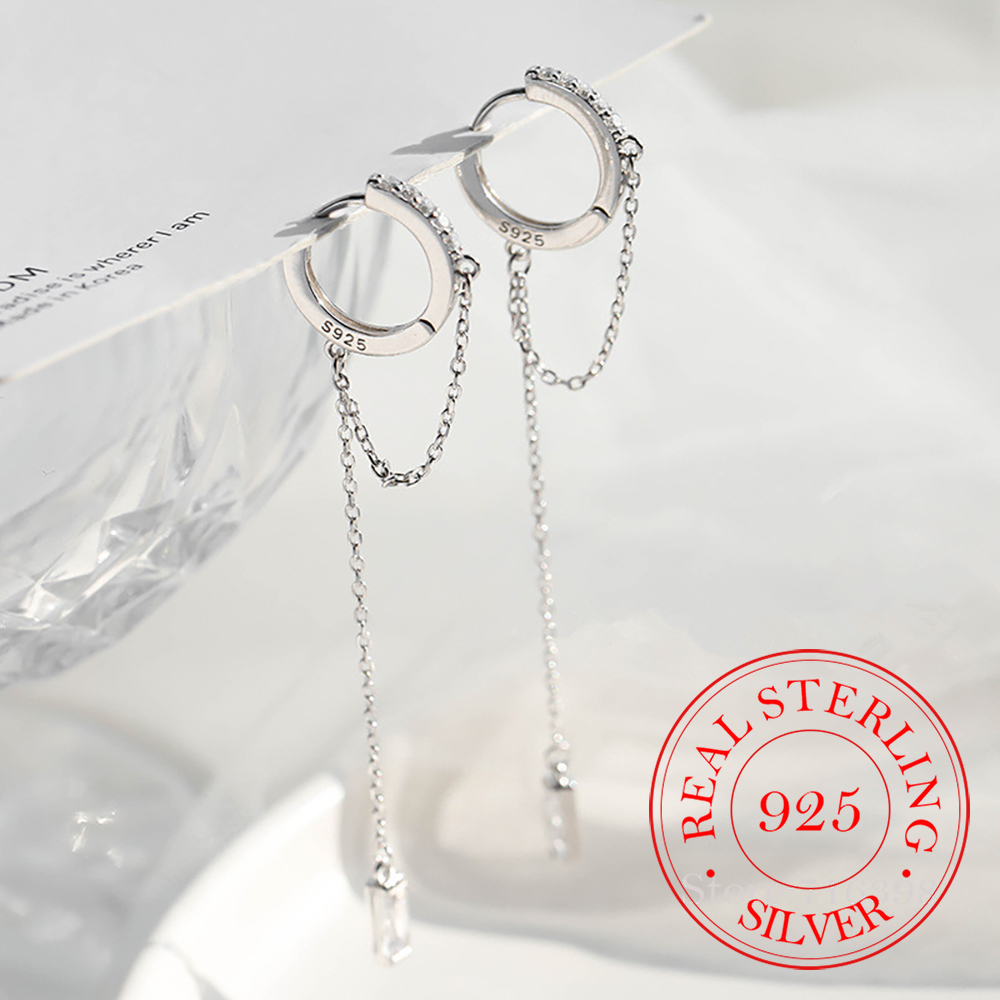 Pendientes largos de gota de cristal para mujer, cadena de borla de Plata de Ley 925 para prevenir alergias, tendencia 2021, nuevo boucle oreille femme