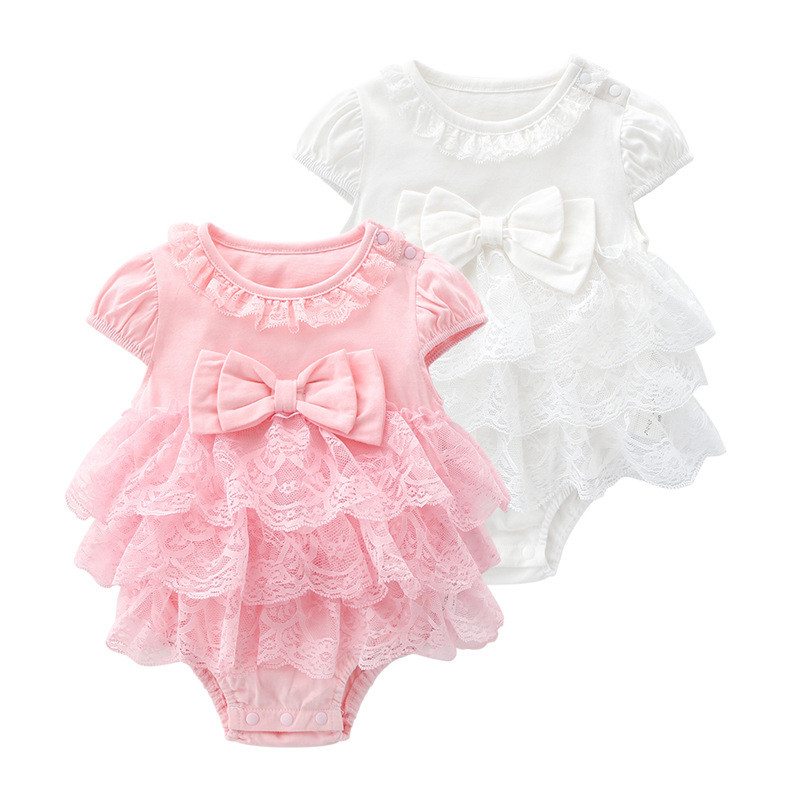 Cotton Bodysuit For Newborns Summer Short Sleeve Jumpsuit For Girls Lace New Born 1st Birthday Party Clothes Twin Clothing 2026