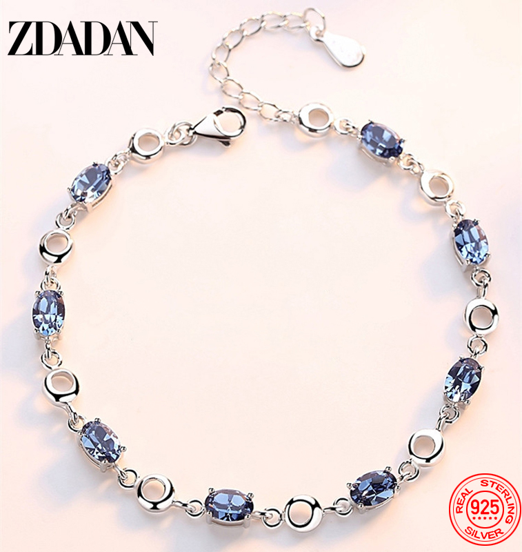 ZDADAN 925 Sterling Silver Sapphire Charm Bracelet Chain Untuk Wanita Aksesori Perhiasan Fashion