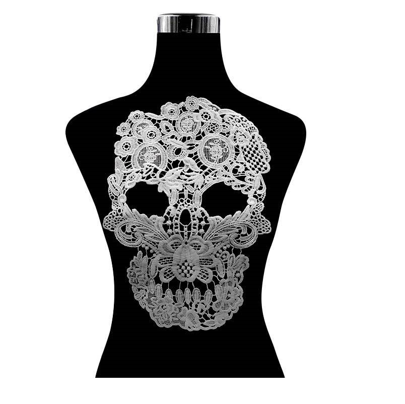 1ชิ้น Skull ผ้าไหมเย็บปักถักร้อยผ้าสติกเกอร์ DIY ลูกไม้อุปกรณ์เสริมลูกไม้ละลายน้ำ Corsage สามมิติ Hollow