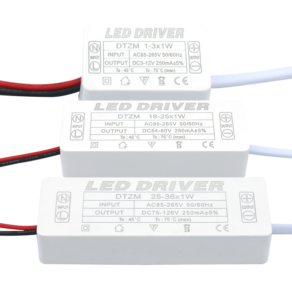 Driver LED 250mA 1-3W 3-5W 4-7W 8-12W 12-18W 18-25W 25-36W Alimentatore LED 250mA AC90-265V Trasformatori di illuminazione per LED