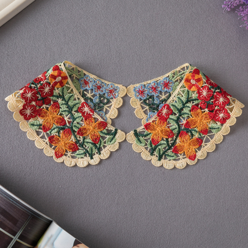 1 paio di colletti ricamati con scollo finto, applique da donna fai da te, forniture per cucire, tessuto di pizzo guipure africano