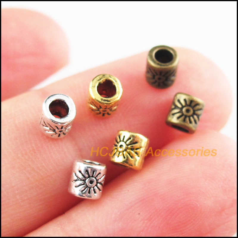100 peças tibetano banhado a prata, banhado a ouro antigo, contas espaçadoras de tubo de flor banhadas a bronze 4mm