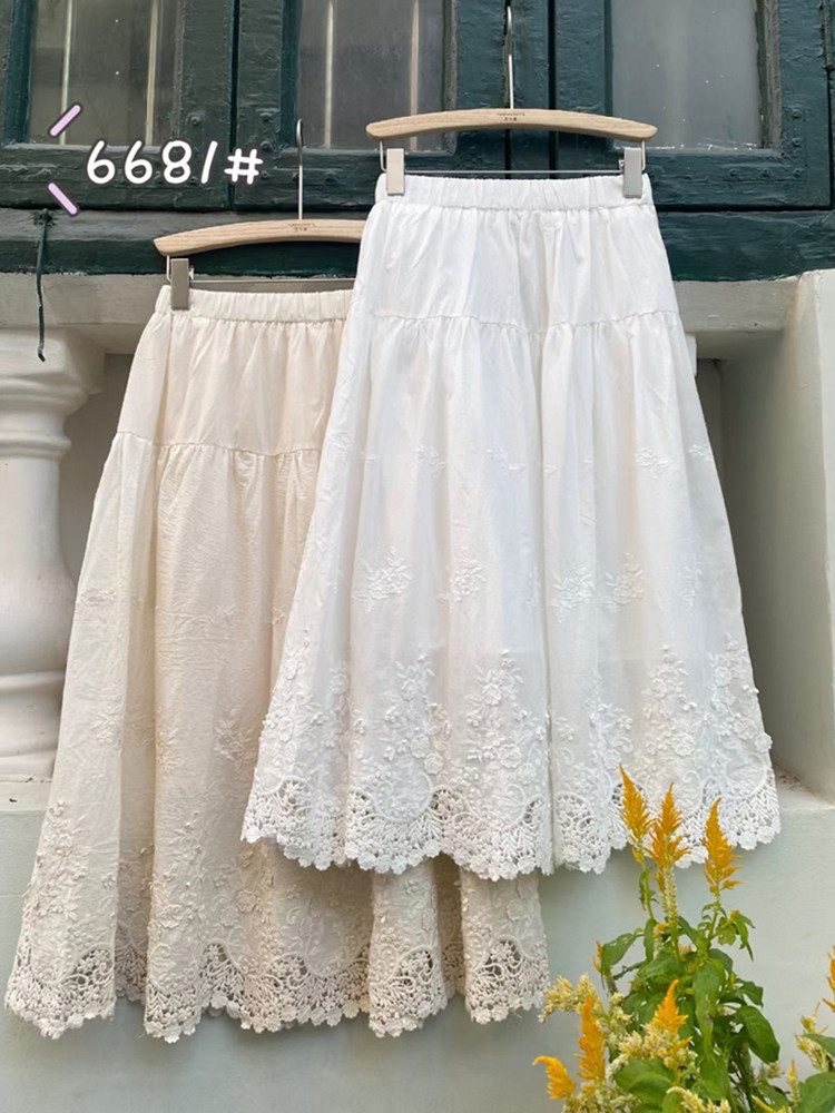 TIYIHAILEY - Faldas Largas Maxi de Encaje de Algodón Blanco, Cintura Elástica, Corte en A, Beige, Primavera y Verano, Blanco, Nueva Moda, 2026 para Damas
