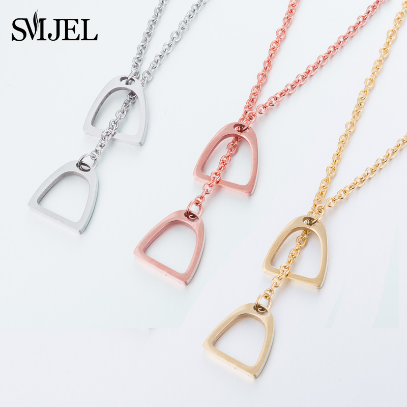 Colliers de cheval en fer à cheval porte-bonheur simples, en acier inoxydable, Double étrier de cheval, pendentifs pour femmes et hommes, accessoires cadeau