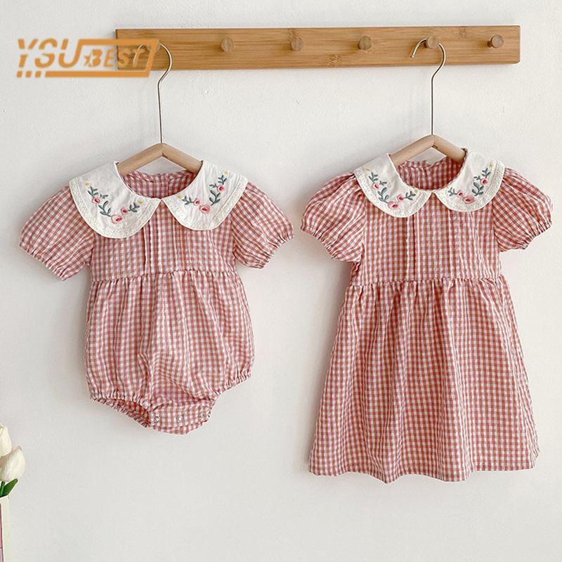 Gaun Bordir Kisi Bayi Perempuan Balita Romper Bayi Perempuan Musim Panas Romper Bayi Anak-anak Bayi Romper Satu Potong Lengan Pendek Katun