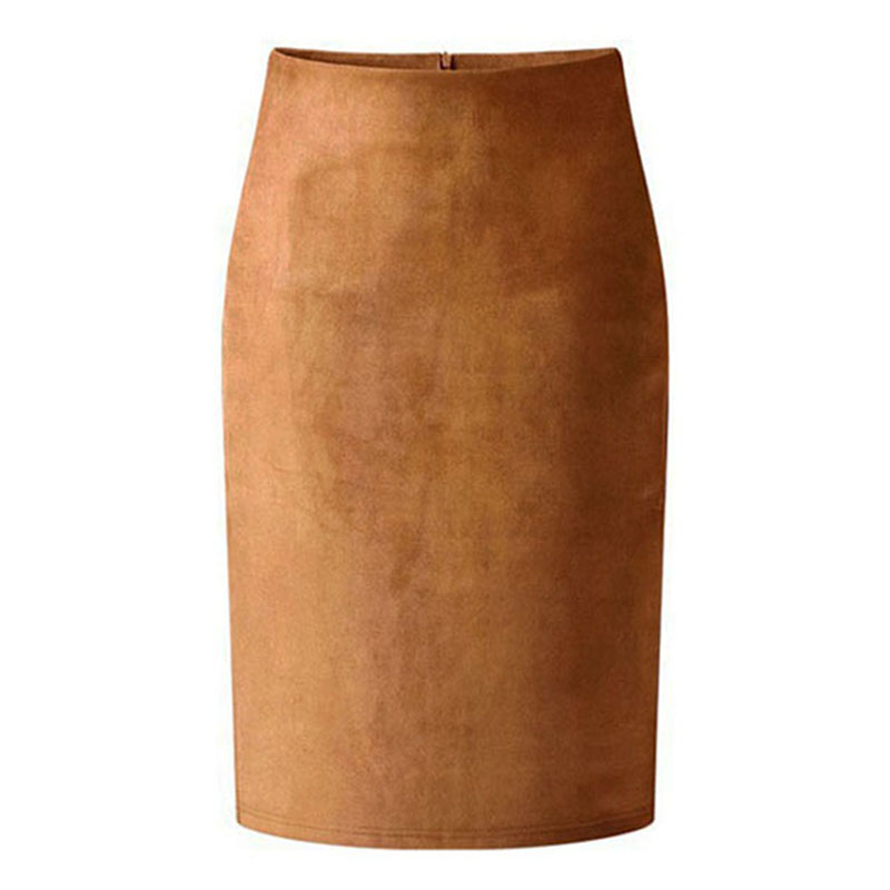 Spódnice damskie zamszowa spódnica ołówkowa w jednolitym kolorze kobiece jesienne zimowe wysokiej talii Bodycon Vintage zamszowe rozcięcie grube rozciągliwe spódnice