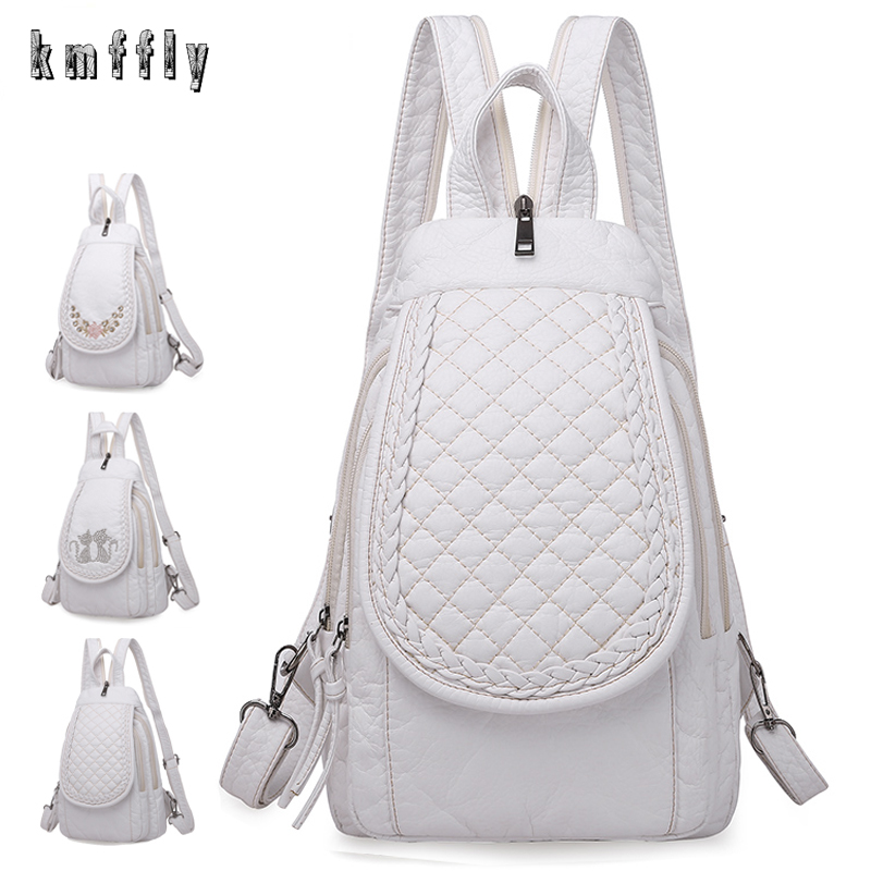 Hot Wit Vrouwen Rugzak Vrouwelijke Gewassen Zachte Lederen Rugzakken Dames Sac A Dos Schooltassen Voor Meisjes Reizen Back Pack rugzakken
