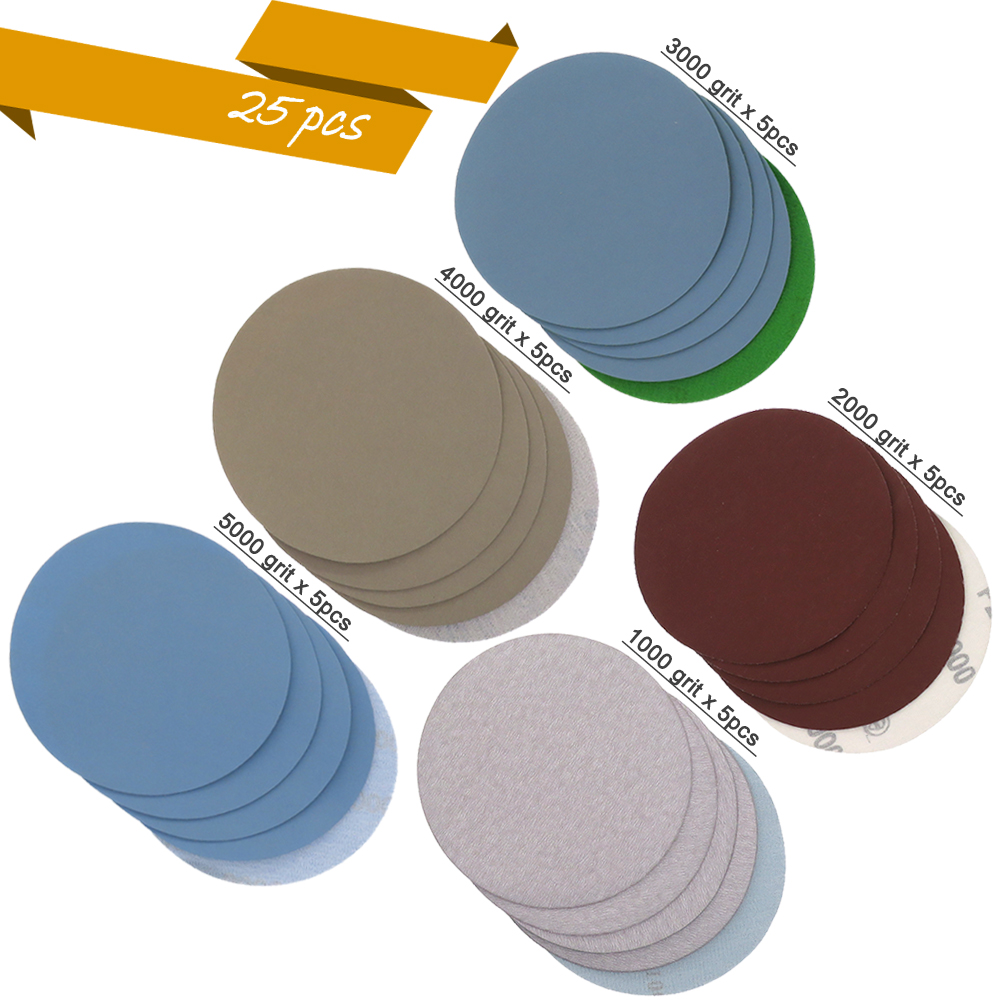 25 STKS 1/2/3/4/5 Inch Diverse Schuurpapier Klittenband Schuurschijf 1000 #   /2000 #   /3000 # /4000 #   5000 # Korrels voor schuren, polijsten