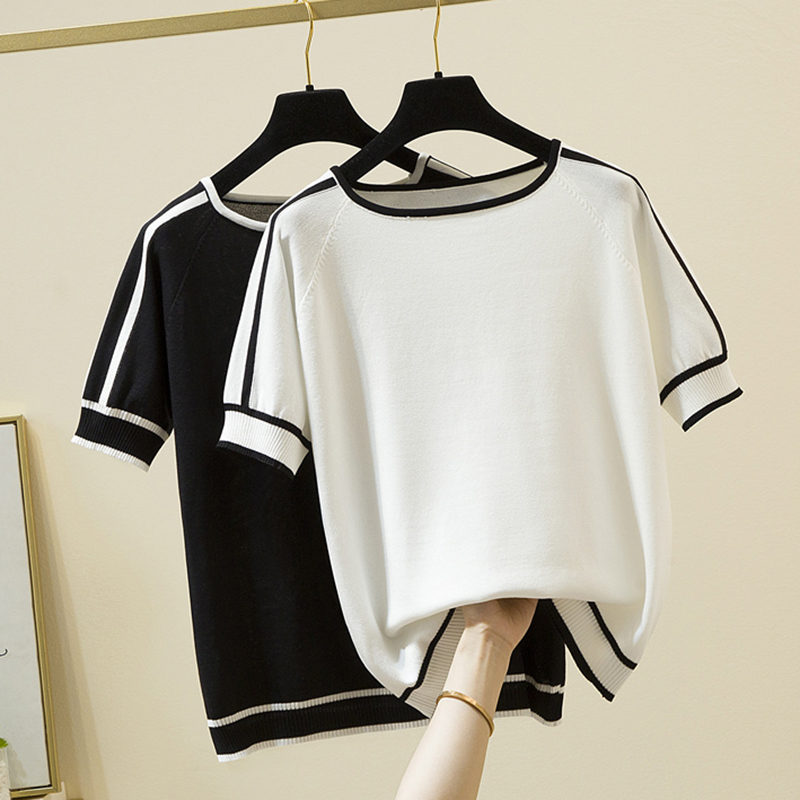Camisetas Mujer nouveau mince tricoté T-Shirt femmes à manches courtes été hauts Femme vêtements rayé mode T-Shirt T-Shirt Femme