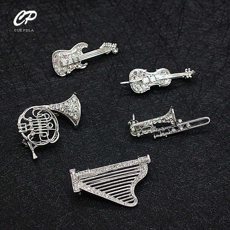 Bild Strass Musikinstrument Brosche Brosche Herren und Damen Anzug Schnalle Zubehör personalisierte Kragennadel