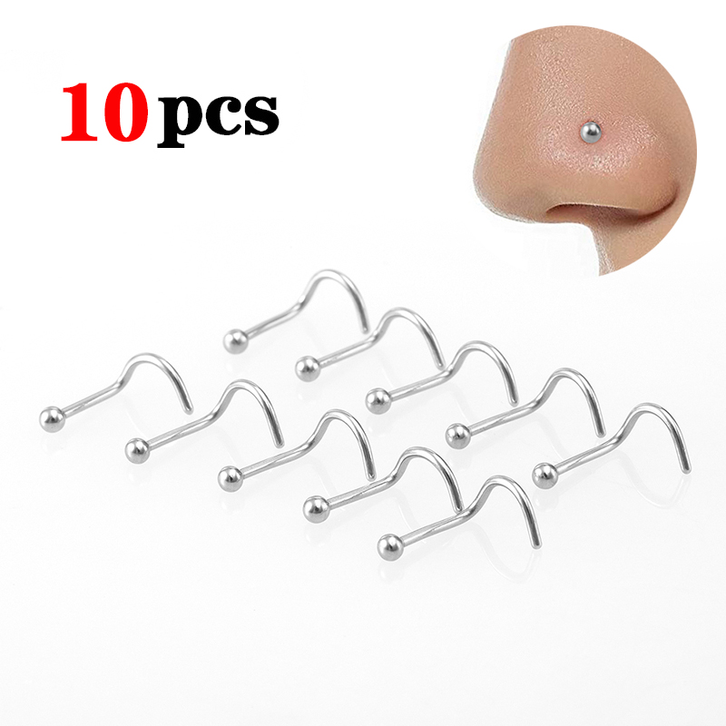 10 Stück Edelstahl Nasenstecker Set Nasenpiercing Set Nasenring Nariz Knochen Ohrstecker Schrauben für Mann Frauen Nasenloch Körperschmuck 20G