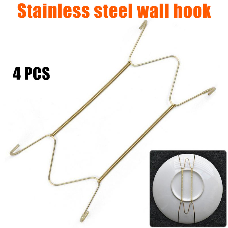 Colgador de pared de placa de acero inoxidable, soporte de platos de resorte, gancho para platos, estante de decoración del hogar, accesorios de cocina, 4 Uds. soporte para colgar platos decorativos colgador de platos