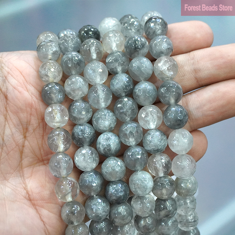 Ragam Cloud Kristal Setan Kuarsa Bulat Manik-manik Longgar Batu Alam DIY Buatan Tangan Gelang untuk Perhiasan Membuat 15 ''4/6/8/10/12Mm