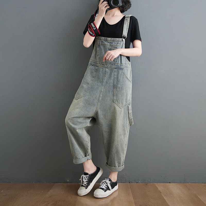 Vriendje losse jeans overall voor dames casual plus size wijde pijpen denim jumpsuit bandjes baggy cargobroek grote zakken tuinbroek