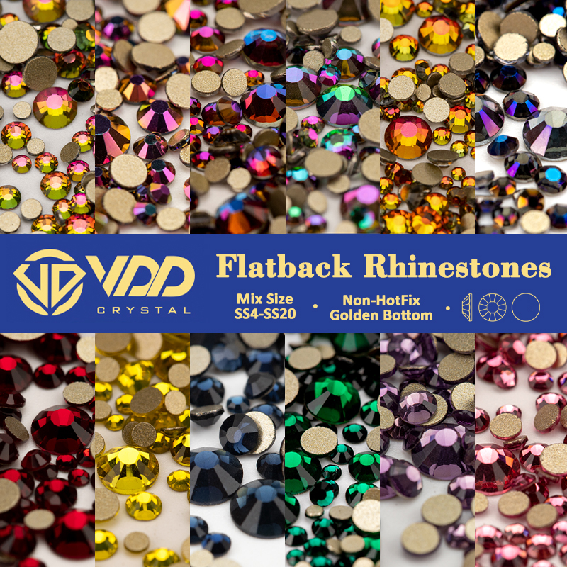 VDD SS4-SS20 разные размеры, прозрачные кристаллы без горячей фиксации, золотые стразы с плоской задней поверхностью, украшения, блестящие камни «сделай сам», 3D аксессуары для дизайна ногтей