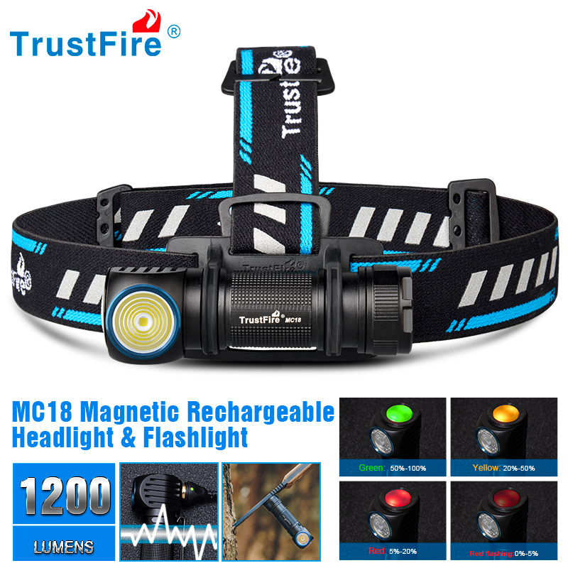 Trustfire Mc18 ヘッドランプ LED Xp-Lhi 18650 磁気 2a USB 充電式ヘッドランプ 1200lm 懐中電灯ヘッドライトマグネットテールキャップ