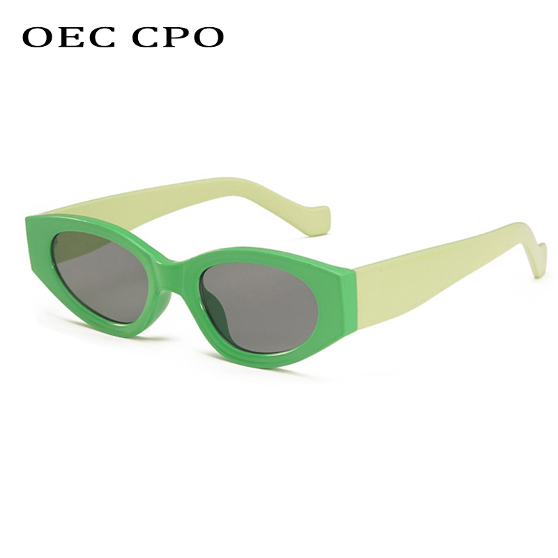 OEC CPO Vintage okulary przeciwsłoneczne kocie oczy zielony styl Punk ochrona UV400 owalny kształt modne okulary dla kobiet i mężczyzn