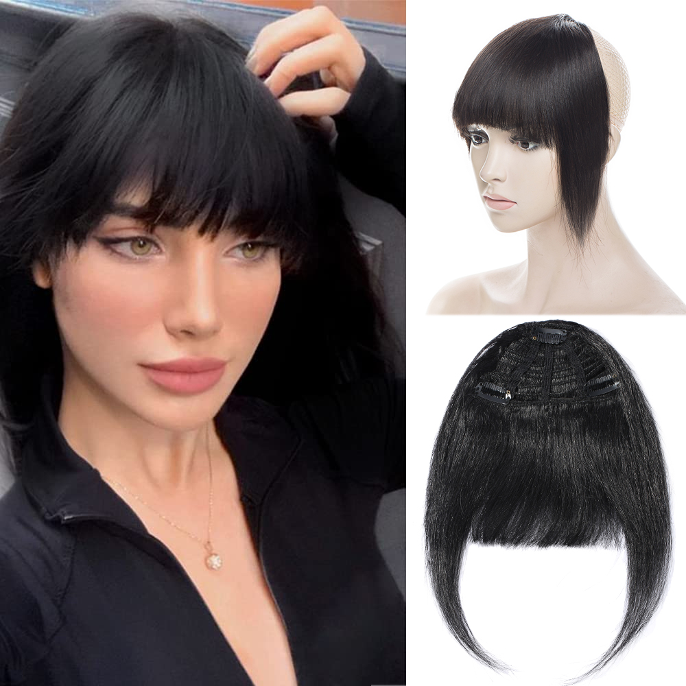 SEGO 25 グラムクリップ前髪 100% 人毛前髪フリンジ厚いブラントテンプル付き本物のヘアピース女性のための 3 クリップヘアピース