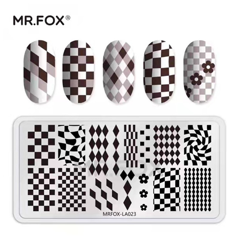 Modelo de xadrez preto e branco para arte em unhas, placa de estampagem para manicure, pintura de imagem, faça você mesmo, decalque de unhas