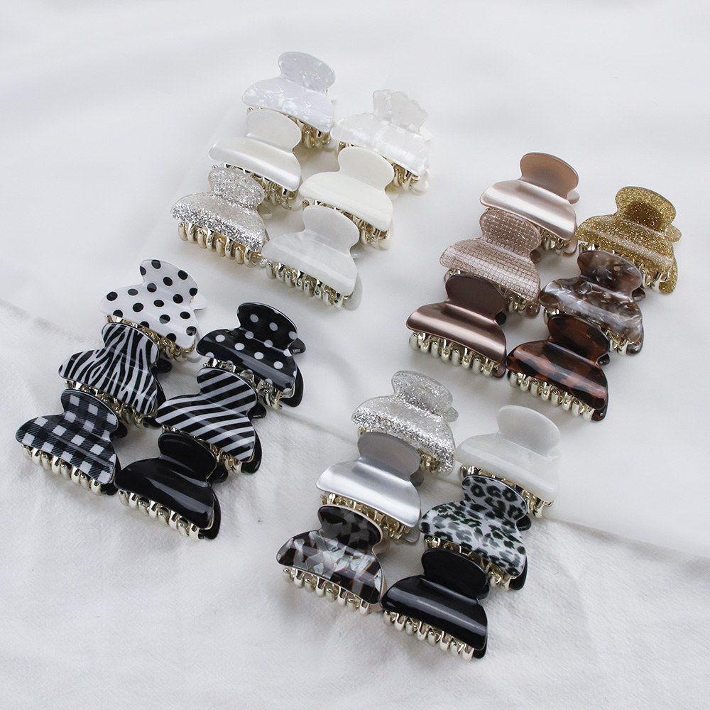 6PCS Leuke Acryl Bloemen Kleine Krab Haar Klauw Clip Vrouwen Glanzende Luipaard Acetaat Barrette Klem Eenvoudige Haaraccessoires Set