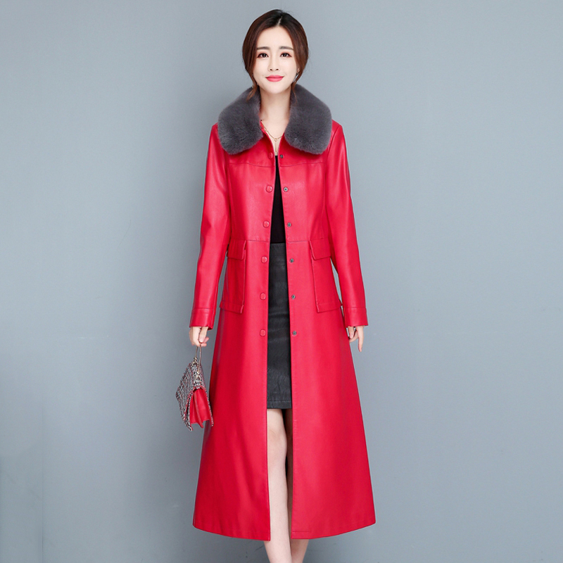 Nuevo Abrigo de cuero Otoño invierno 2023 Moda Cálido Cuello de piel desmontable Plus forro de algodón Grueso Abrigo fino de piel de oveja
