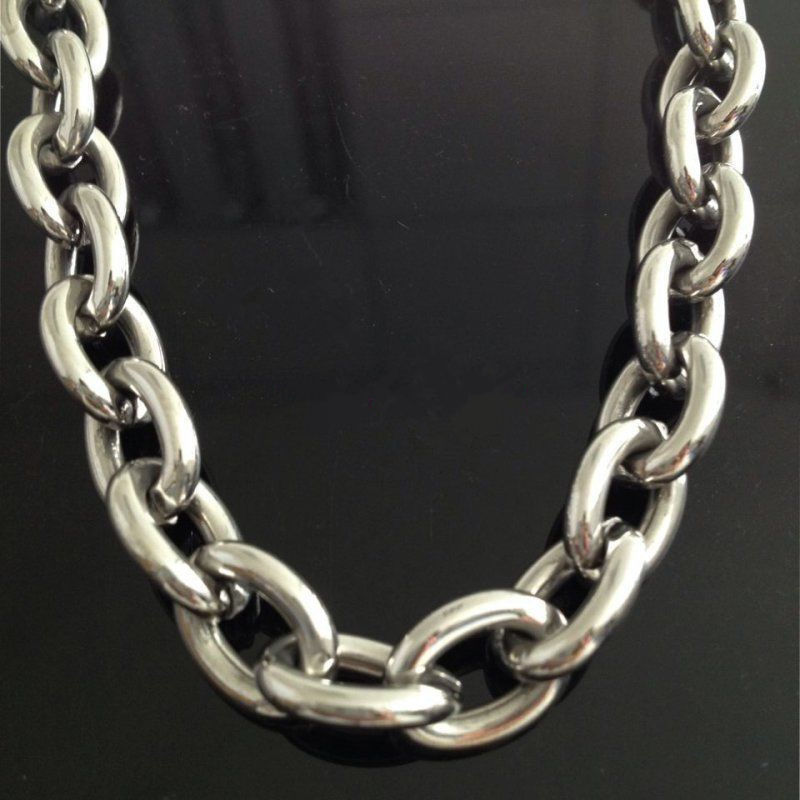 Collier à maillons Big O pour hommes et femmes, acier inoxydable, bijoux fantaisie, cadeau de Noël, document argenté, SION L, 8mm, 11mm, 13mm, 15mm, 7 po-40 po