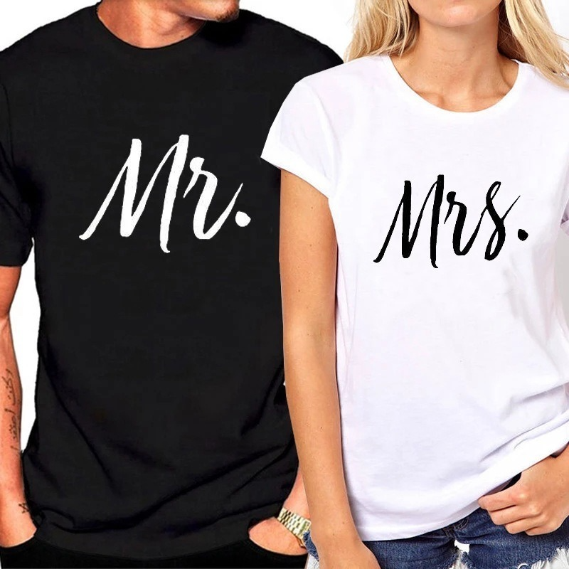Królowa Króla T-Shirt MR MRS Letter Print Para Tshirt Letnia Moda Kobieta T-Shirt Dorywczo topy z okrągłym dekoltem koszulka dla zakochanych