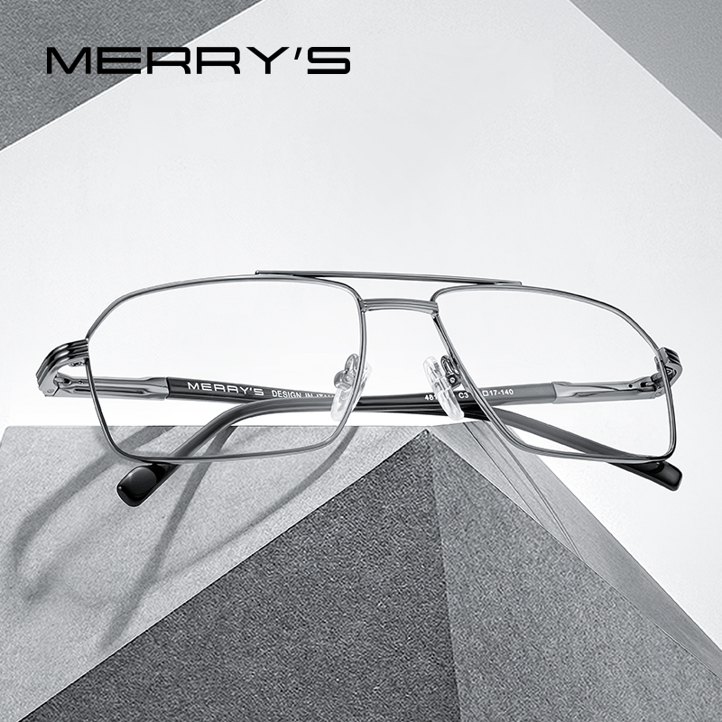 Merrys design masculino clássico liga de titânio armações de óculos ópticos retângulo quadro completo masculino ultraleve quadrado s2313