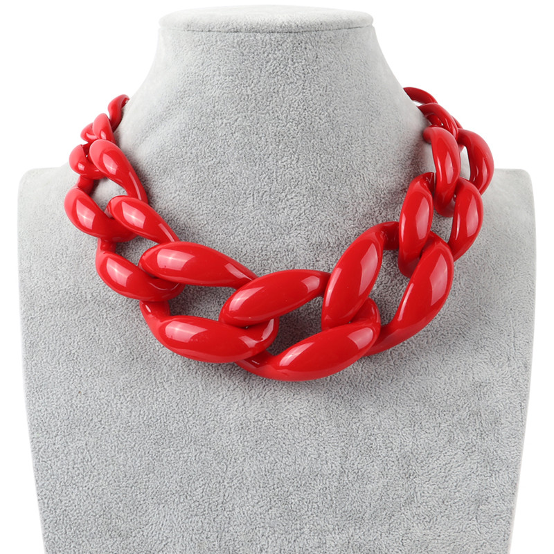 FishSheep-gargantilla roja acrílica grande Vintage para mujer, Collar Punk de resina grande, cadena gruesa, colgantes, collares, regalo de joyería
