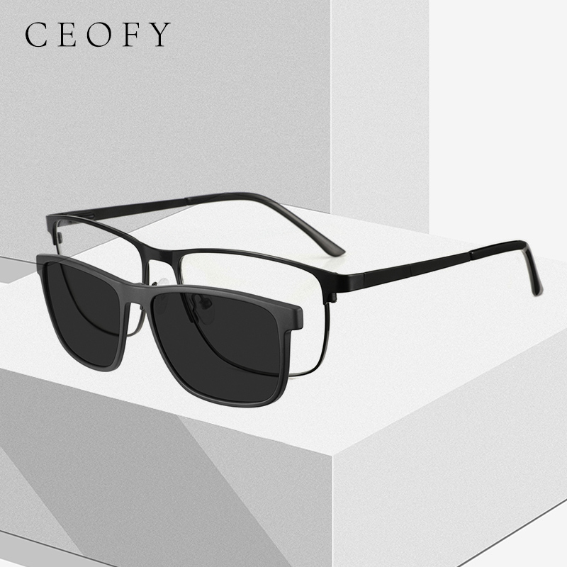 Ceofy Men Metal Glasse Frame 2022 Clip quadrata su occhiali da sole polarizzati Magnetismo Occhiali ottici Montatura per occhiali C8020