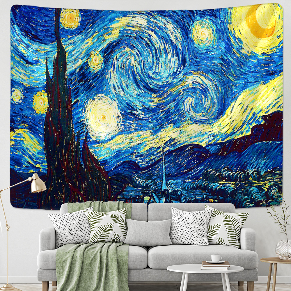 Tapiz famoso Van Gogh, manta estampada para colgar en la pared, tapiz de noche de Luna y estrella, manta decorativa de tela para dormitorio, 200x150cm, grande