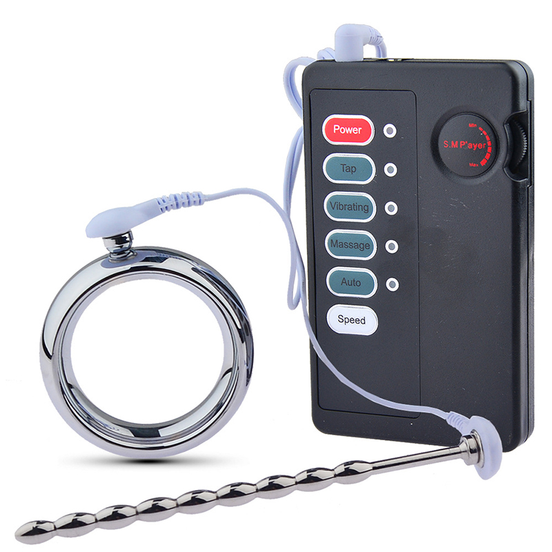 Anillo de Metal para pene para hombre, catéter de acero inoxidable, tapón Uretral eléctrico, masajeador de pene, producto SM, juguete sexual para hombres