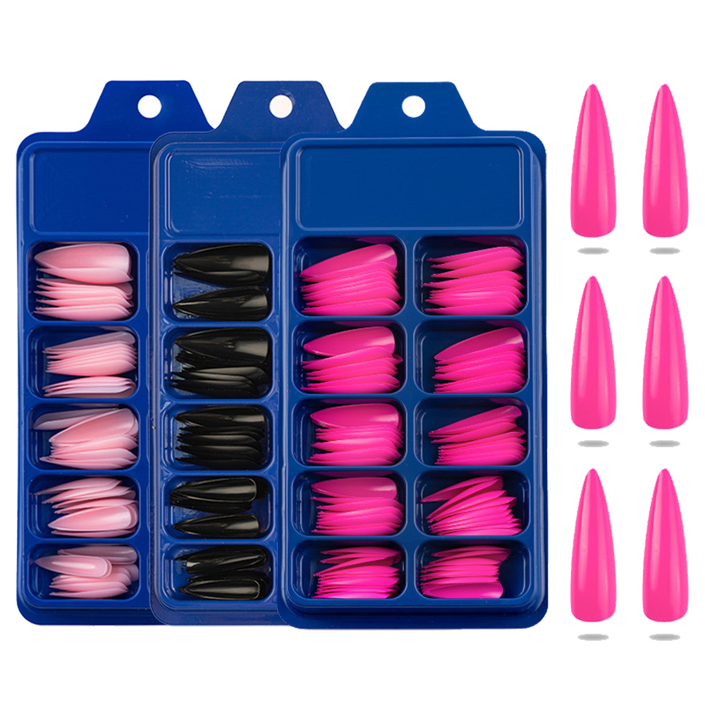 100 Buah/Boks Ujung Kuku Palsu Seni Kuku Palsu DIY Manikur Akrilik Stiletto Panjang Alat DIY Gaya Penuh 20 Warna Diskon Besar Alat Kecantikan