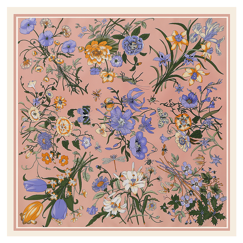 Foulard carré en sergé pour femme, écharpe design floral, bandana, châle tendance, marque de luxe, 130cm