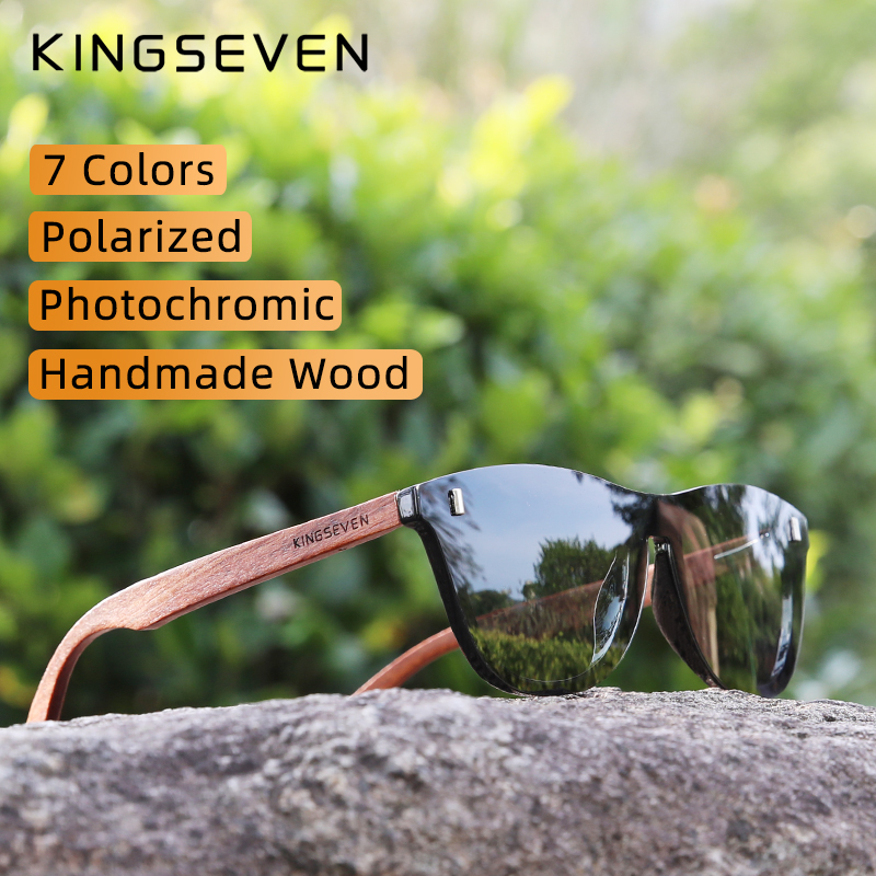 Occhiali da sole fotocromatici KINGSEVEN da donna, occhiali da sole in legno naturale Bubinga, occhiali da sole polarizzati da uomo, occhiali da sole originali in legno.