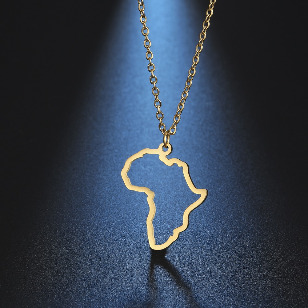 My Shape Collares de acero inoxidable con colgante de mapa de África, Gargantilla de cadena con mapa hueco, joyería africana para hombre y mujer