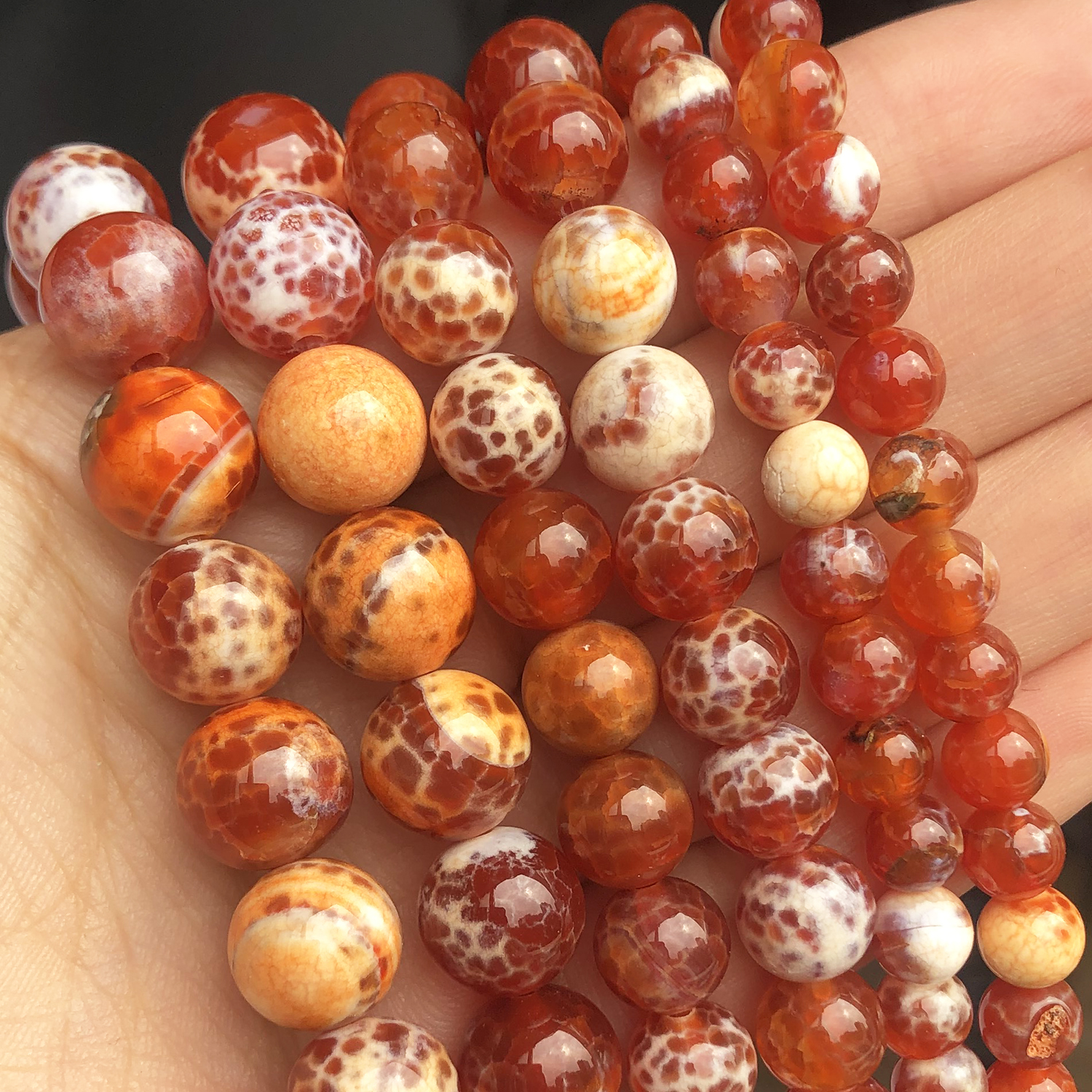 Piedra Natural 6, 8, 10mm ágatas de fuego naranja cuentas redondas sueltas para fabricación de joyería Diy pulsera collar accesorios 15 ''al por mayor