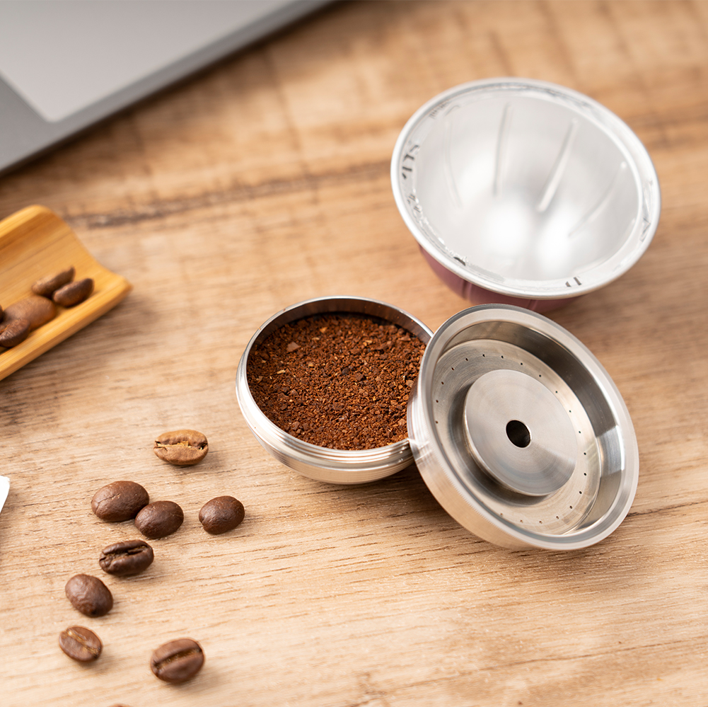 Icafilas kapsułka z kawą dla Nespresso Vertuo i Delonghi ENV150 wkład wielokrotnego użytku filtry do kawy ze stali nierdzewnej pierścień dozujący