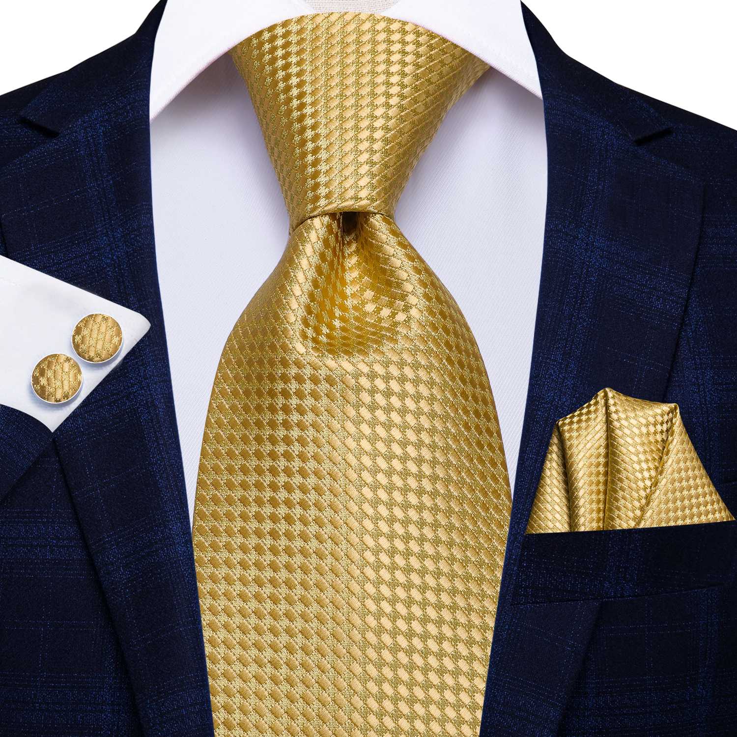 Hi-tie sólido ouro amarelo gravatas de seda para homens handky abotoaduras conjunto moda presente para gravata masculina casamento negócios gravata