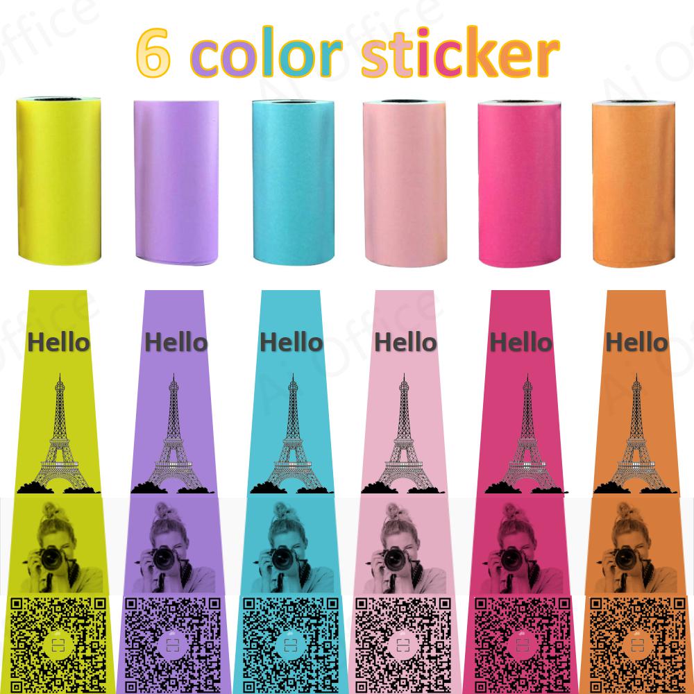 6 Rollen Farbe selbst klebende Thermopapier Aufkleber Etikett Notizen klarer Druck für Peripage Paper ang 57mm Mini drucker für Telefon Foto